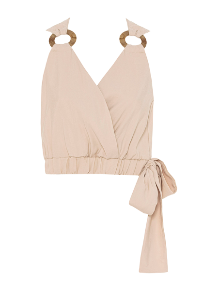 Eyesome | Beige Sleeveless Linen Crop Top