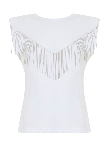Metal Fringe Sleeveless T-Shirt -White