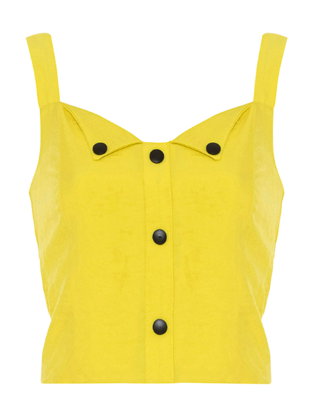 Black Button Sleeveless Top -Yellow