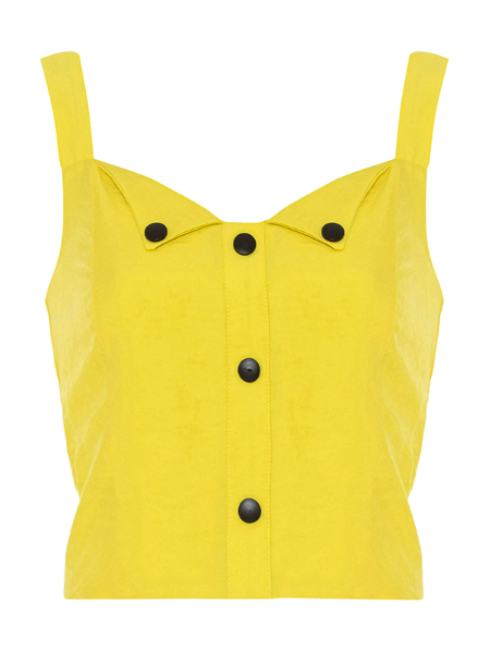 Eyesome | Black Button Sleeveless Top -Yellow