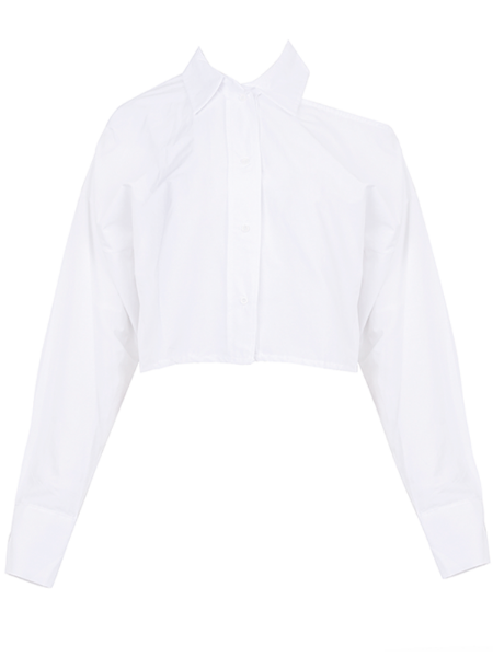Cutout Button Up Crop Shirt -White	