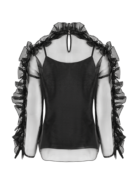 Eyesome | Black Sheer Chiffon Ruffle Blouse