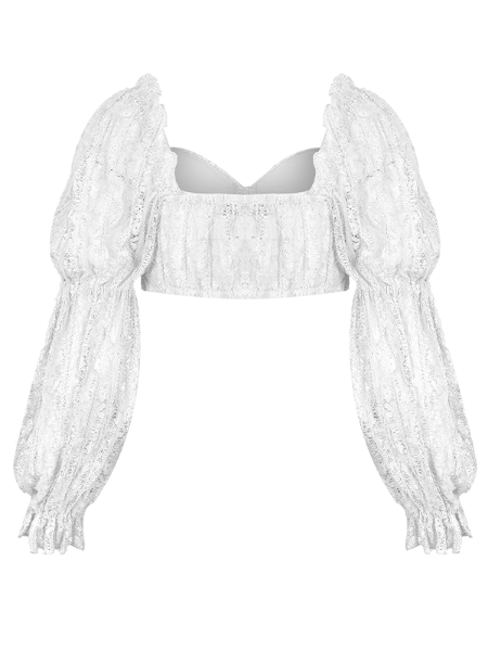 Eyesome | White Puff Long Sleeve Lace Crop Top